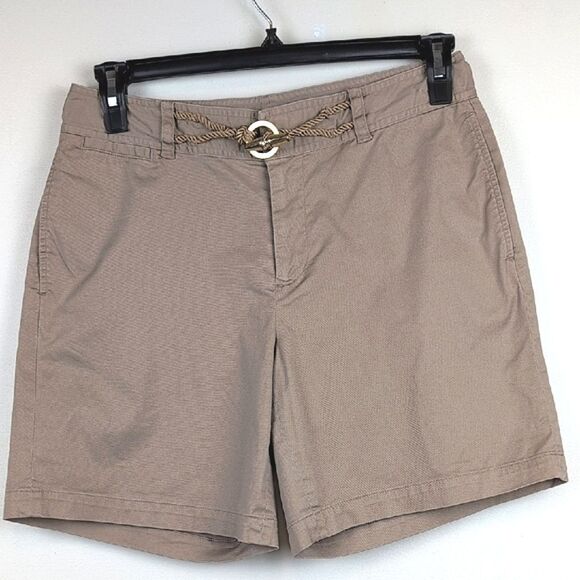 Lauren Ralph Lauren Khaki Cotton Shorts with Gold Rope Toggle Closure Size 6 - Picture 1 of 9